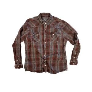 BKE Athletic Fit Plaid Long Sleeve Snap Button Western Shirt Mens XL Gray‎ Red